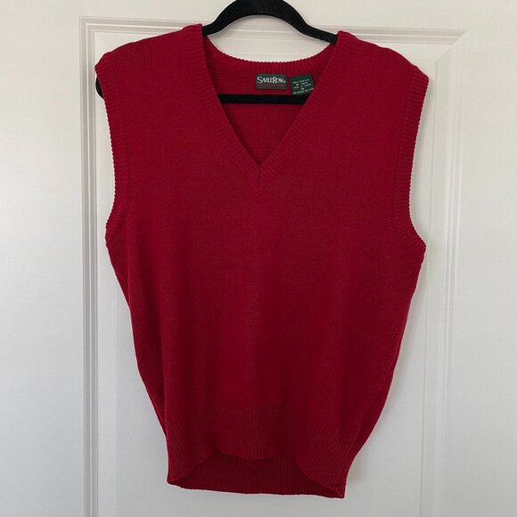 Men's Savile Row Red V Neck Sweater Vest – Classic Knit, Size Medium - Picture 1 of 5